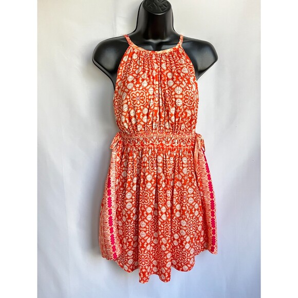 Free People Orange Cayenne Mid Summers Day Halter Top Size S Tunic Dress Hippie - Picture 1 of 11